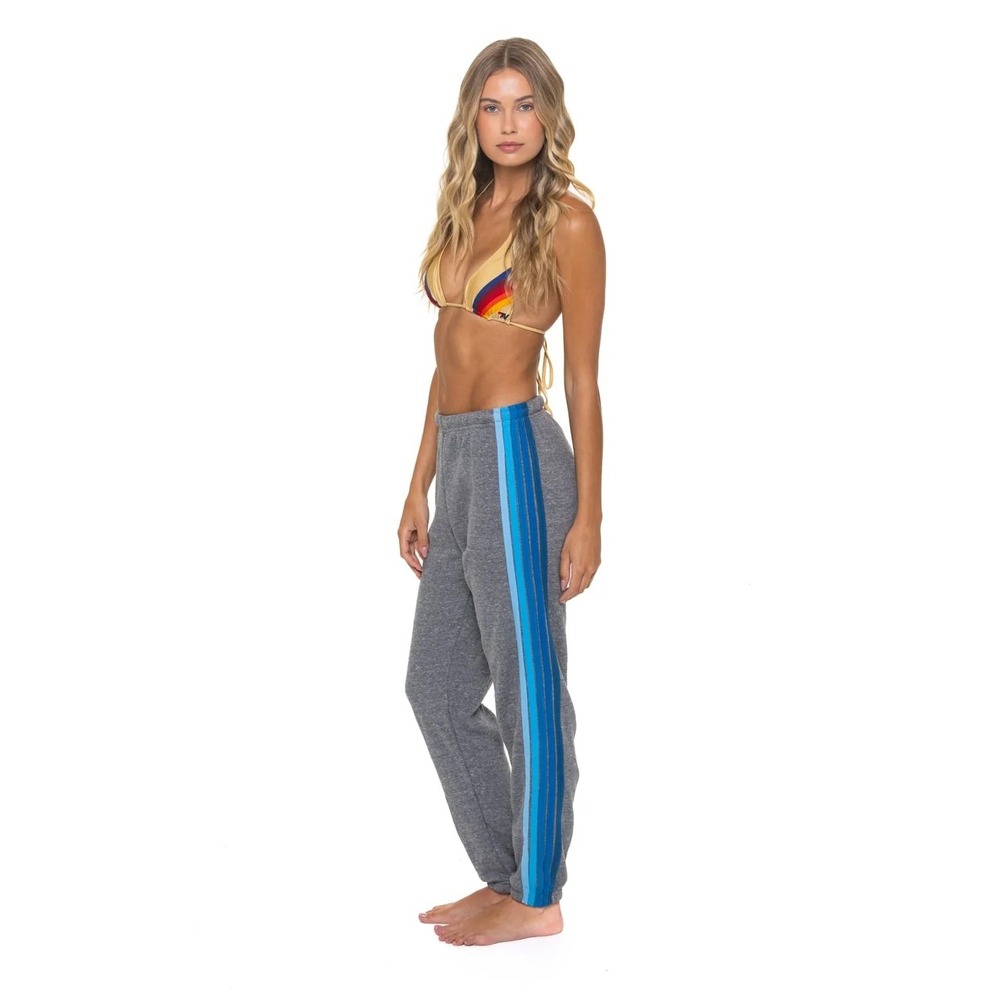 Aviator Nation 5-Stripe Sweatpants Heather Grey Blue Stripes Size M Womens